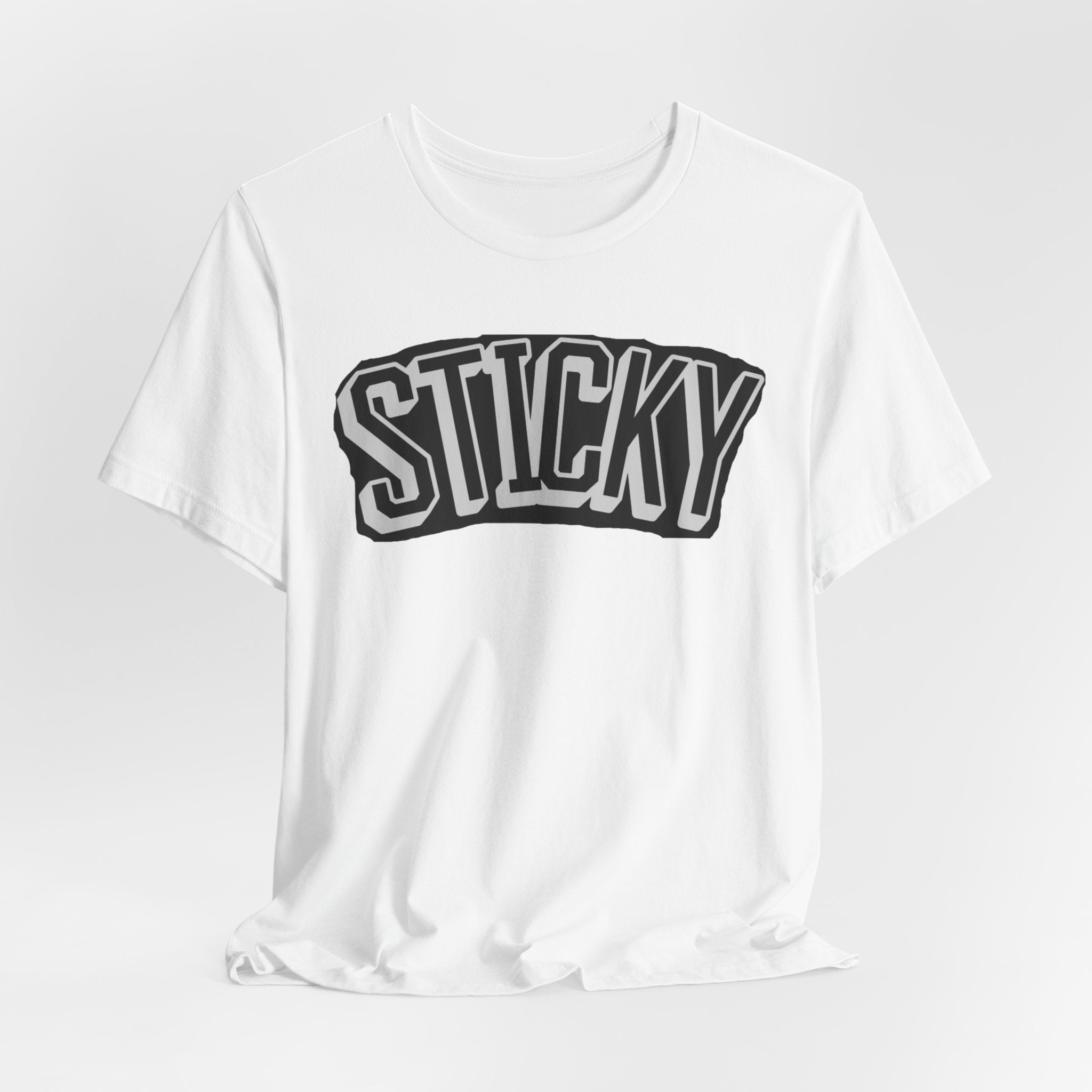 Sticky Graphic Tee — Retro Arch Lettering Short Sleeve Shirt