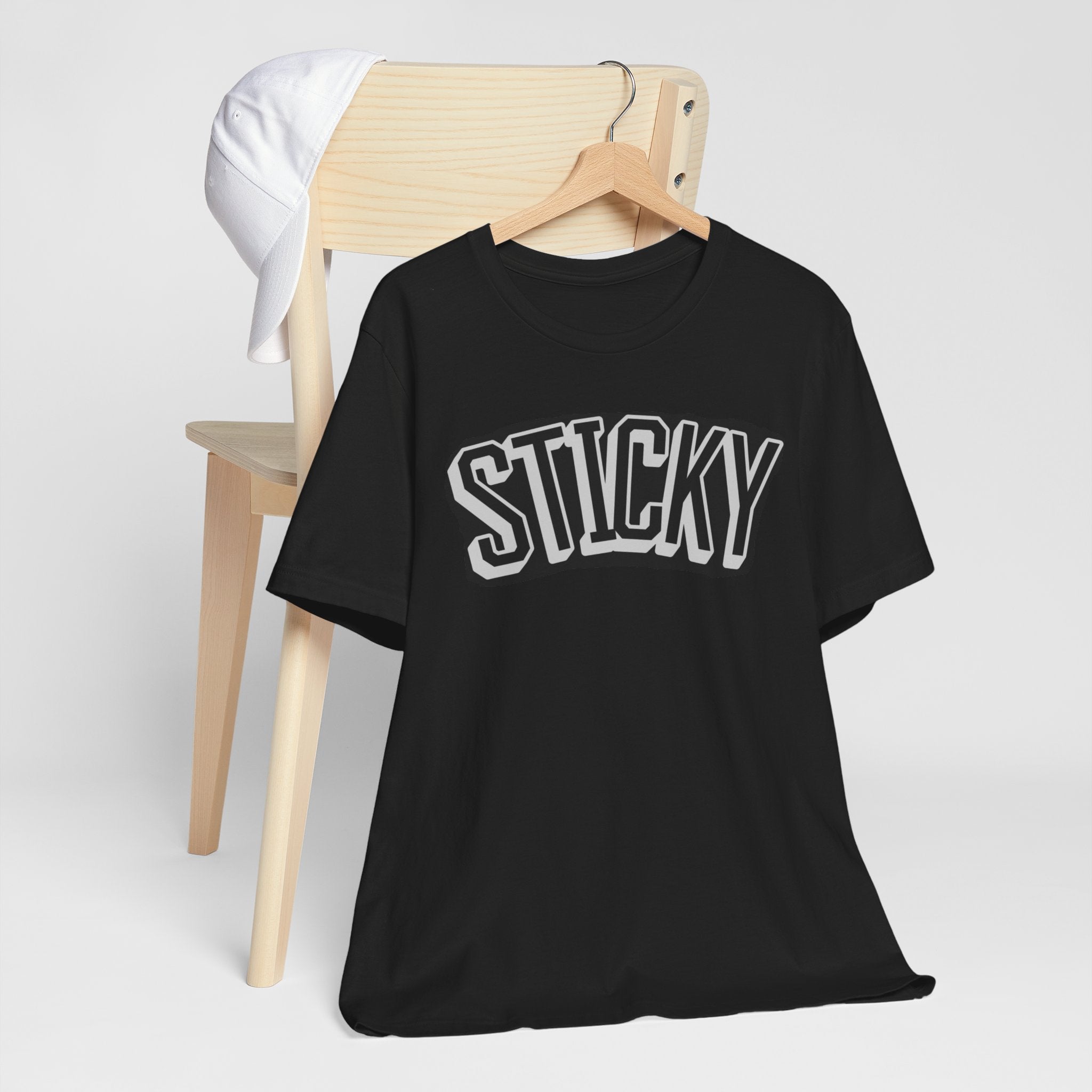 Sticky Graphic Tee — Retro Arch Lettering Short Sleeve Shirt