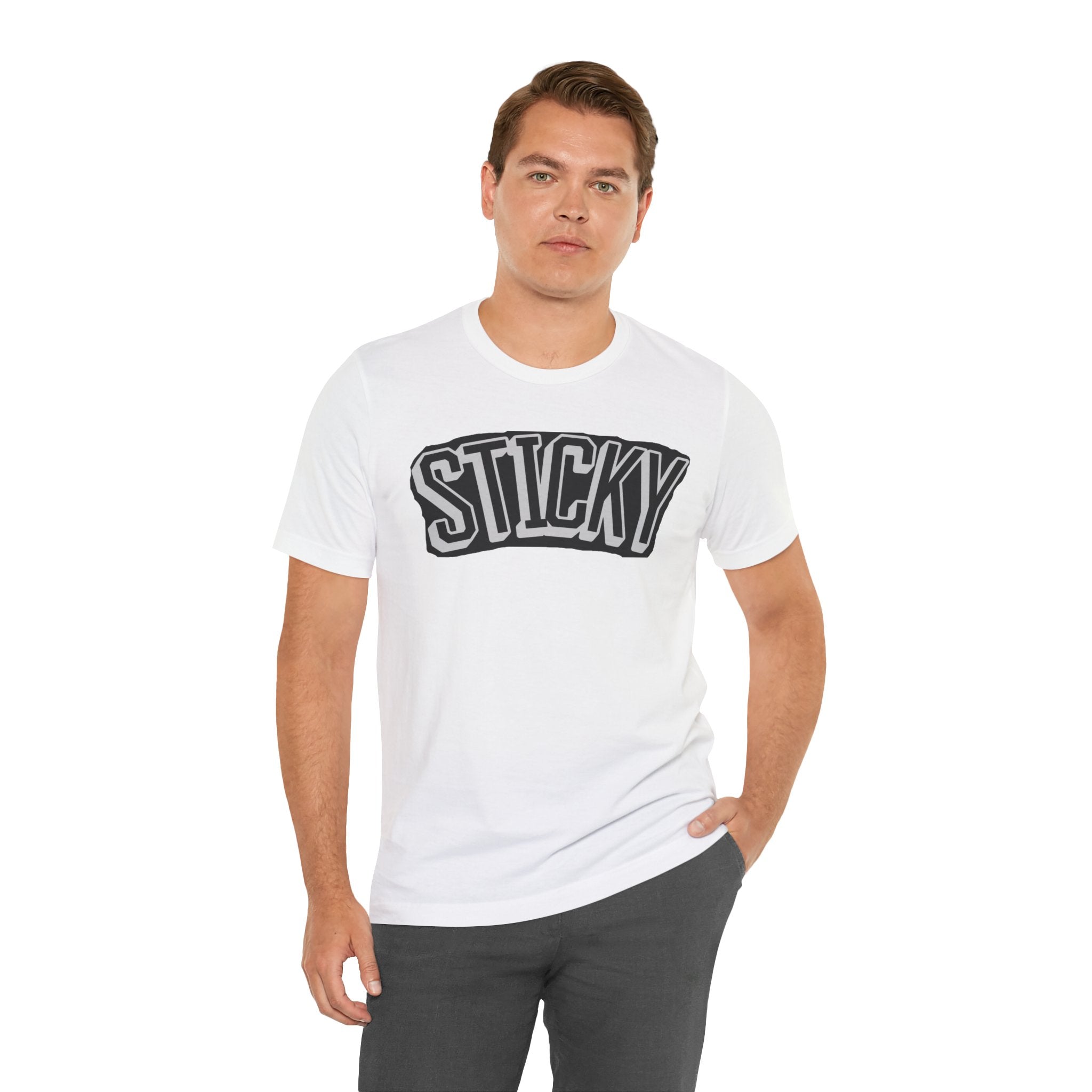 Sticky Graphic Tee — Retro Arch Lettering Short Sleeve Shirt