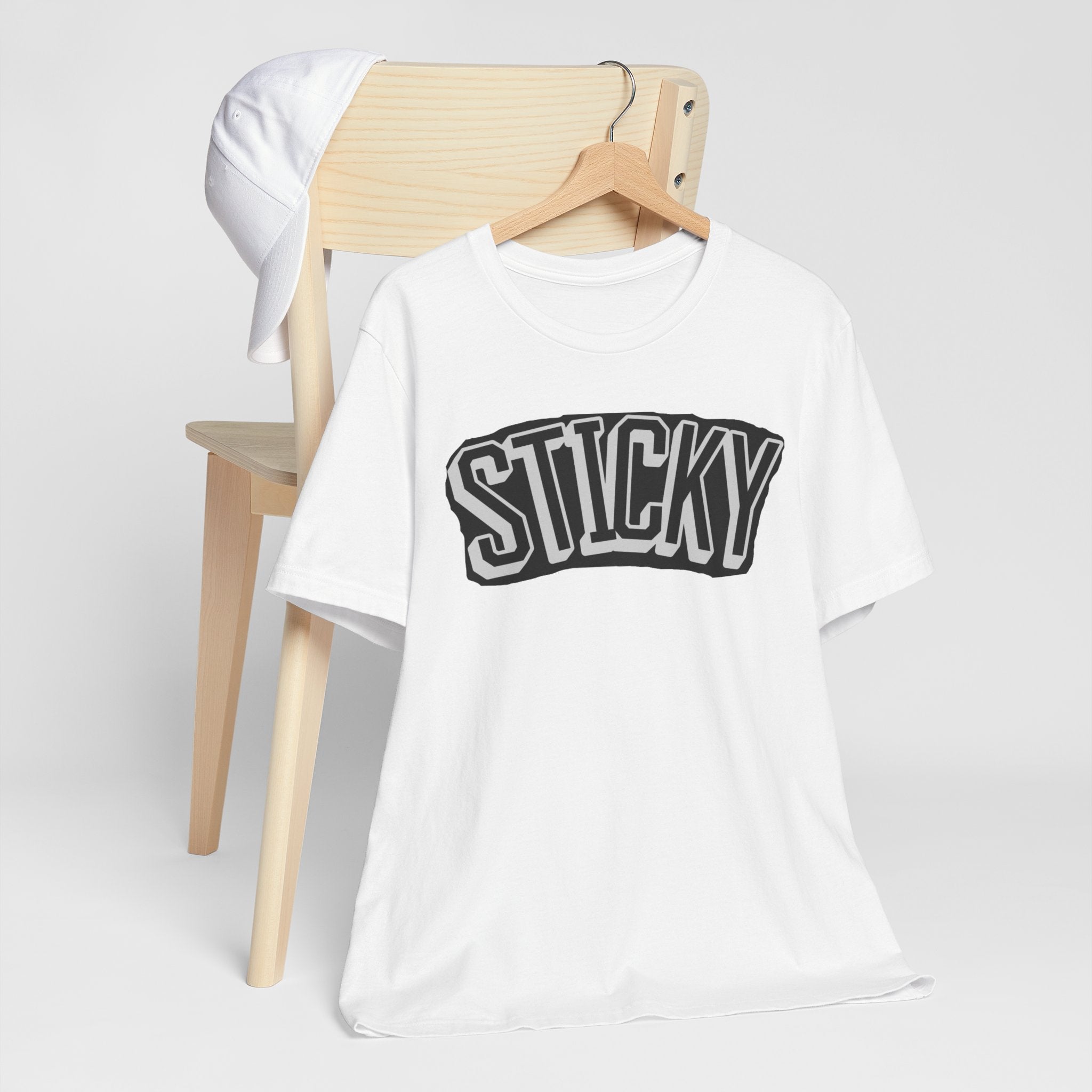Sticky Graphic Tee — Retro Arch Lettering Short Sleeve Shirt