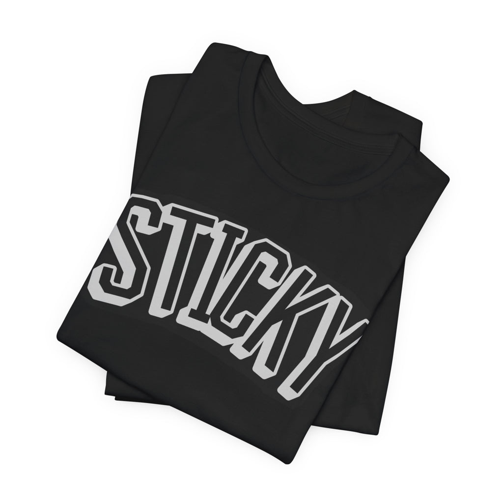 Sticky Graphic Tee — Retro Arch Lettering Short Sleeve Shirt