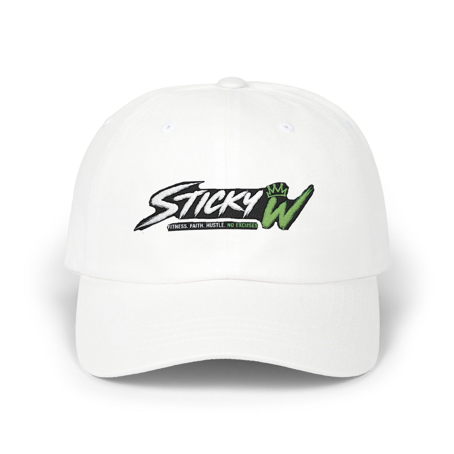 Sticky W Logo Embroidered White Baseball Hat UNISEX