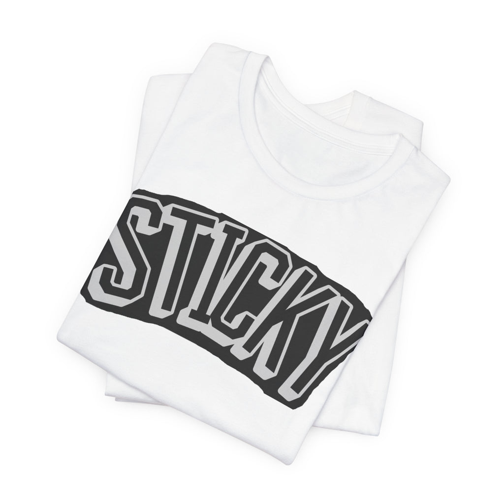 Sticky Graphic Tee — Retro Arch Lettering Short Sleeve Shirt
