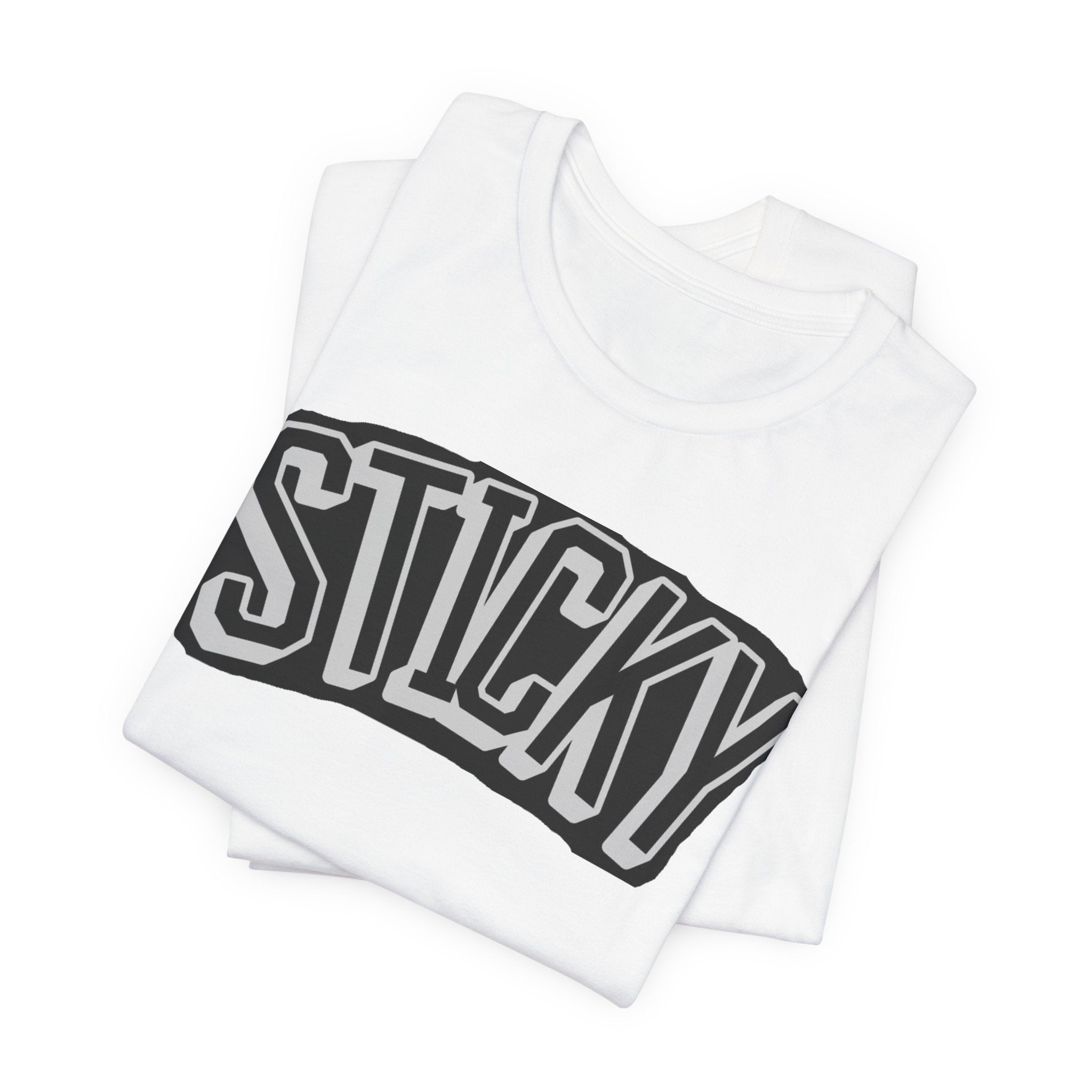 Sticky Graphic Tee — Retro Arch Lettering Short Sleeve Shirt