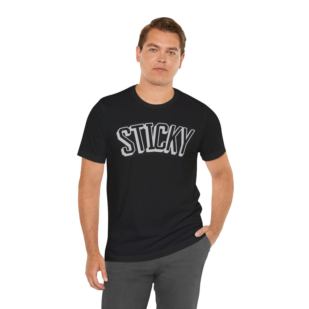Sticky Graphic Tee — Retro Arch Lettering Short Sleeve Shirt
