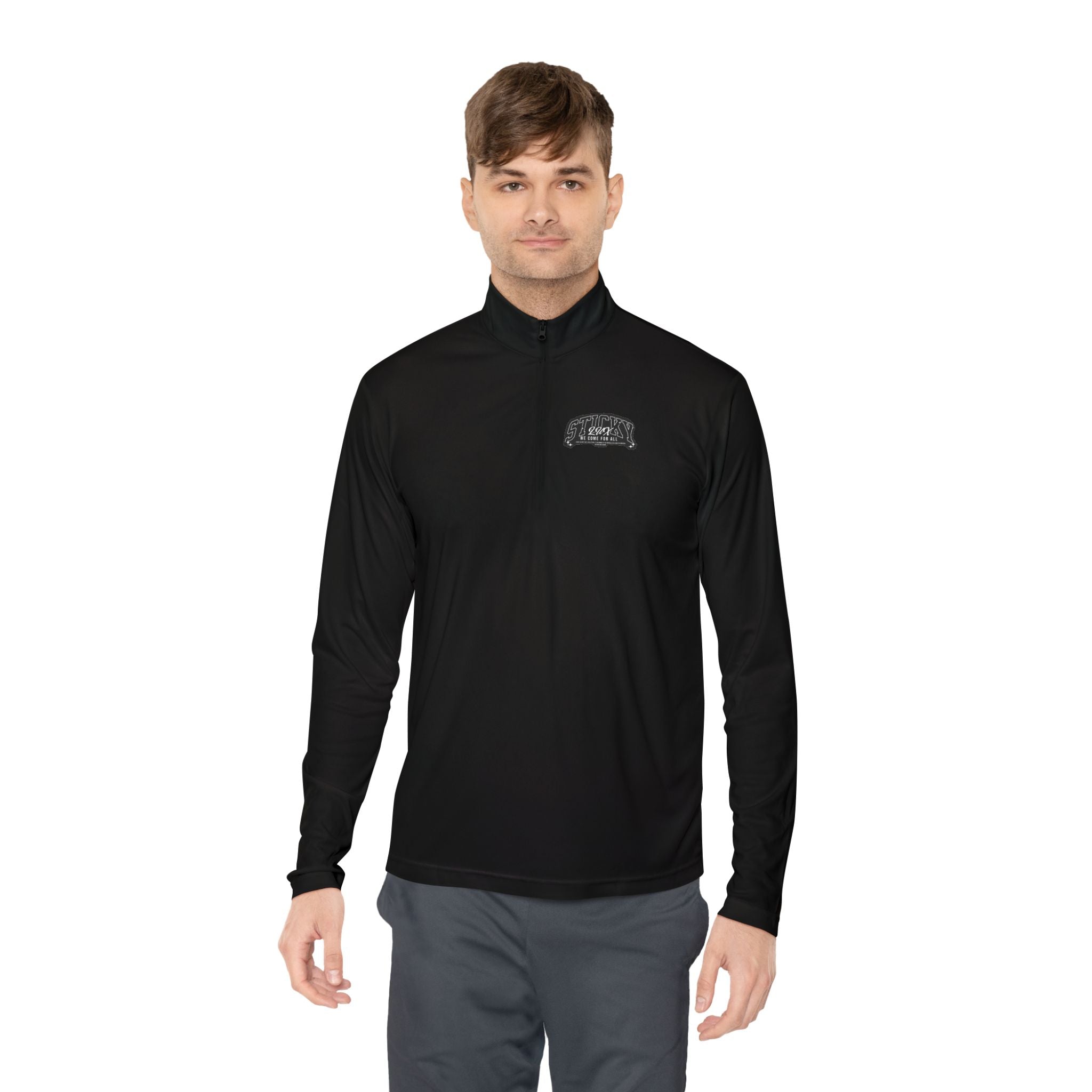 Quarter-Zip Pullover — "Sticky" Logo Athletic Jacket